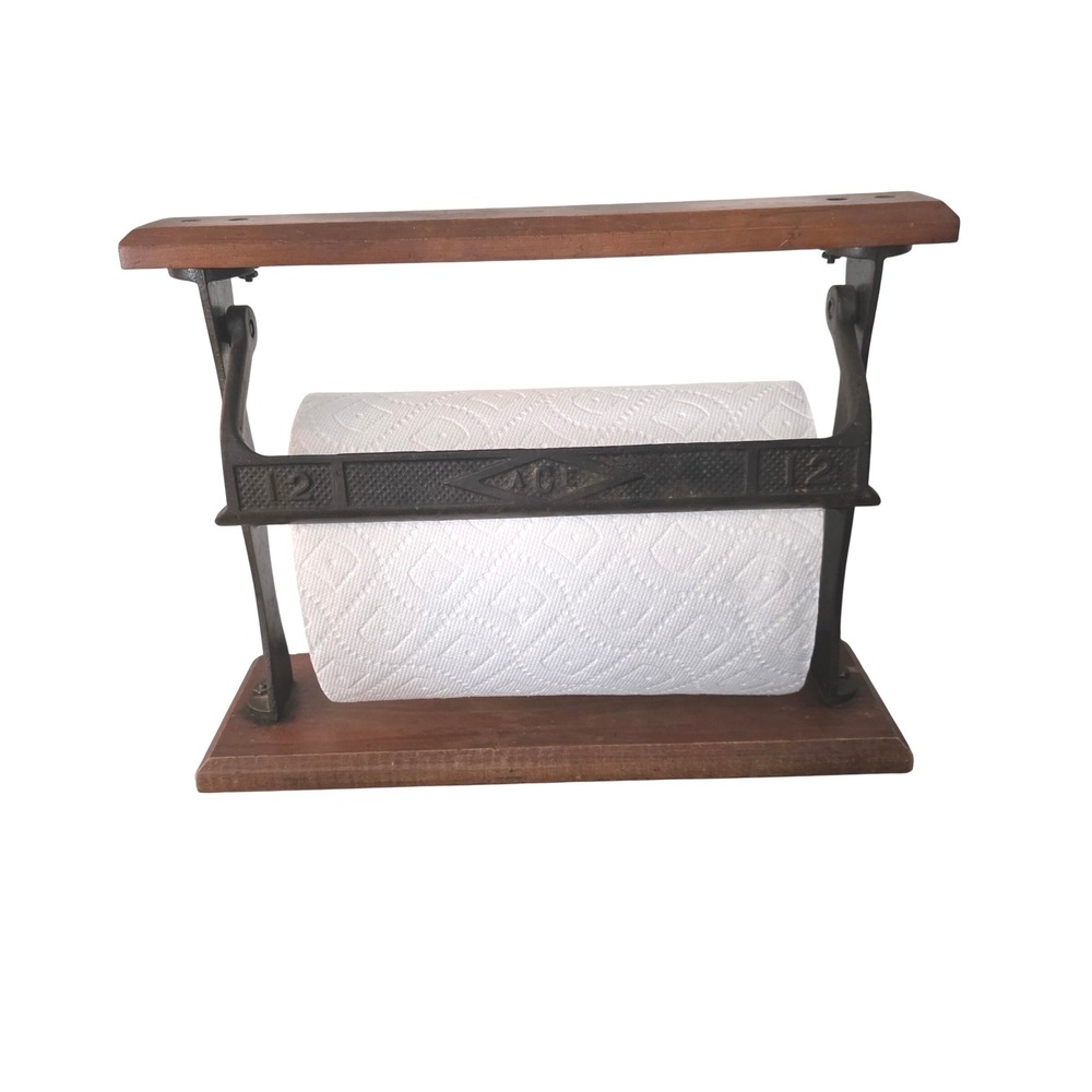 Vintage ACE Cast Iron Wood Paper Towel Holder Dispenser Industrial Kitchen 12"